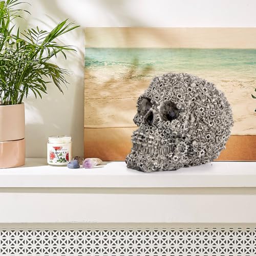 Resin Skull Figurine with Screw - Human Head Sculpture for Home Decor, Halloween, Grey, 6.1 x 4.3 x 5.1 inches