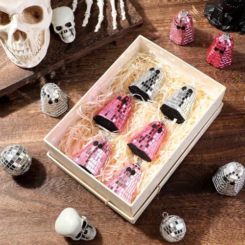 Pink 24 Pcs Disco Ghost Halloween Decorations Mirror Ornaments for Party & Holiday
