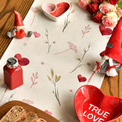 Artoid Mode Love Hearts Valentine's Table Runner 13x60 Inch Beige Home Decor