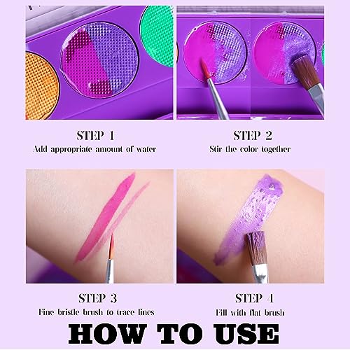 Water Activated Eyeliner Palette - 10 Colors UV Glow Face & Body Paint - Variation 02