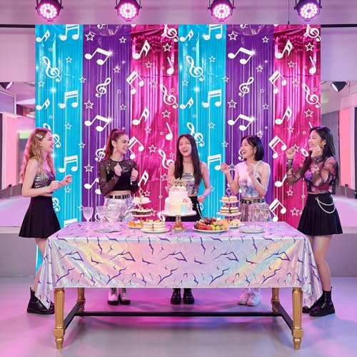 Kpop Table Cloth Set - Pink, Light Purple & Purple Holographic Party Decor