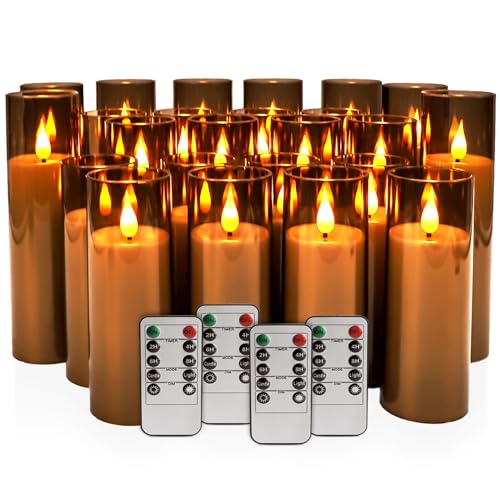Gray LED Flameless Pillar Candles with Remote Control - 24 Pack