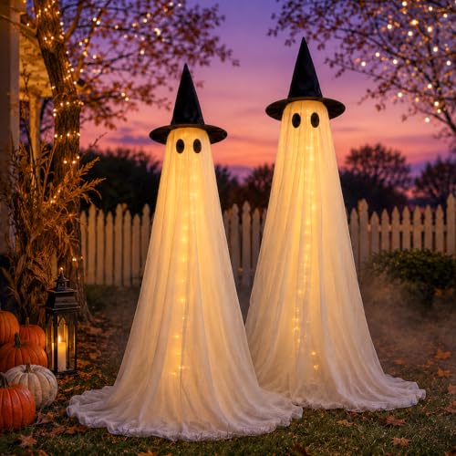 2 Pack 5Ft Large Light Up Ghost Decorations - Outdoor Halloween Yard, Porch & Garden