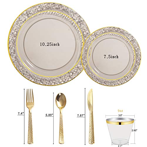 Clear Black Plastic Dinner Plate Set with Gold Silverware - 150PCS Variation