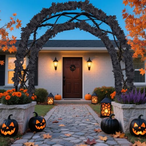 Black Maple Leaf Halloween Garland Set of 2 - Outdoor Fall Decor, Eerie Elegance