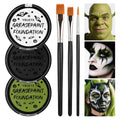 Ogre Green White Black Oil-Based Face Paint Kit for Halloween - SFX Makeup Set with Brushes