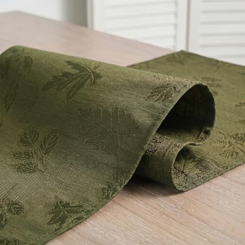 Maple Leaf Moss Green Granular Jacquard Table Runner 13x72 Inch – Durable Home Decor