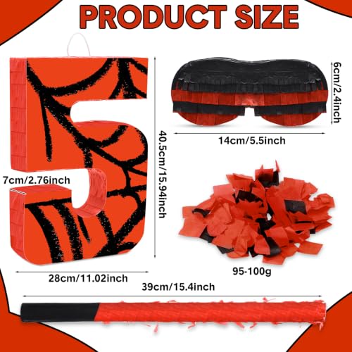 Number 5 Spider Piñata Bundle with Blindfold and Bat for Birthday Party - Small 15.75 x 11 in
