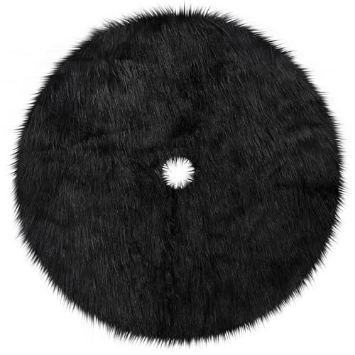 Black Christmas Tree Skirt 48 Inch Fluffy Faux Fur Halloween Holiday Decor