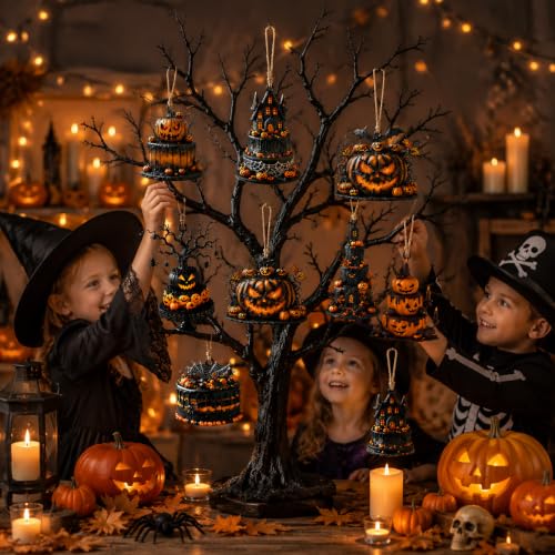 12Pcs Halloween Wooden Ornaments Set - Gothic Spooky Cake Decorations - Classic-4