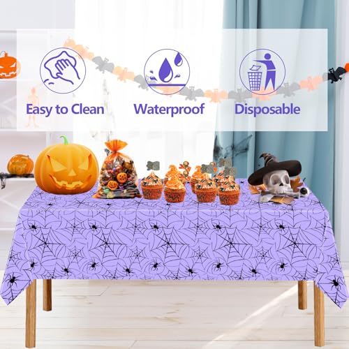 Halloween Spiderweb Plastic Tablecloth - Purple, 4 Pack, 137x274cm - Variation of THIS listing