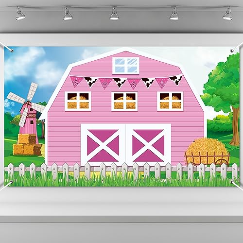 Farm Barn Backdrop for Birthday Party Pink 6x4 ft Farmhouse Decoration
