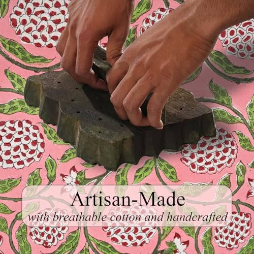 Ridhi Pink Hand Block Print Cotton Tablecloth - 90 x 60 Inch, Rectangular