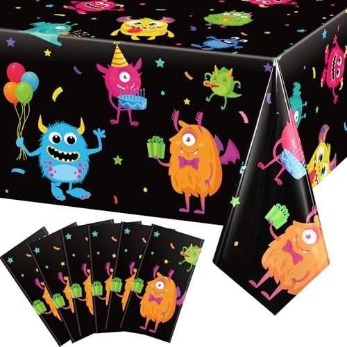 6 Pcs Monster Pattern Plastic Table Covers - 54 x 108 Inches for Kids Birthday Party - Waterproof & Disposable