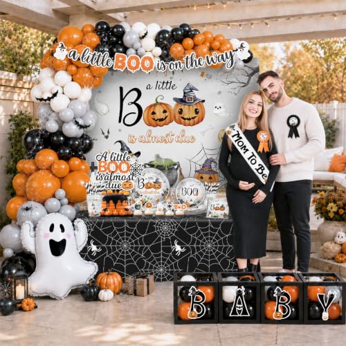 Little Boo Is Almost Due Baby Shower Decorations Set - Halloween Theme for Boys & Girls - Party Supplies