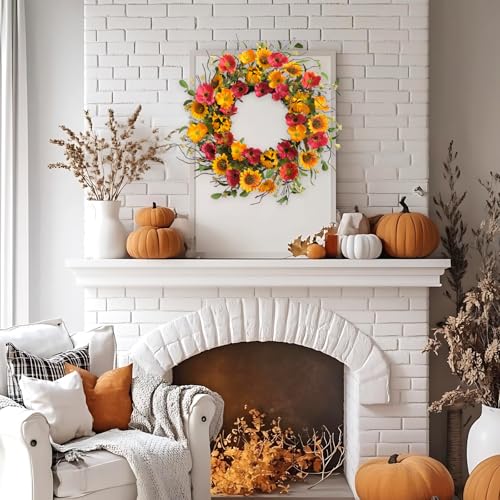 22-Inch Fall Sunflower Wreath for Front Door & Home Decor - Autumn Floral Arrangement