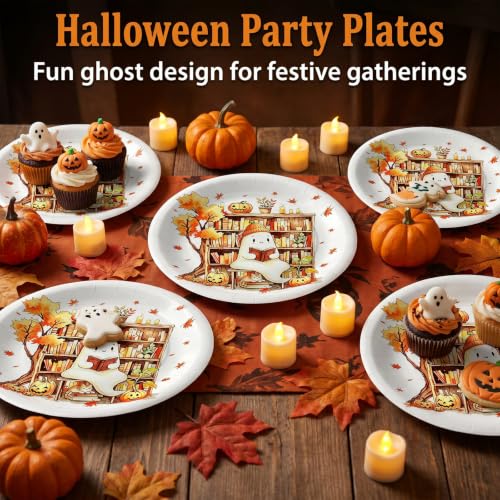 Fall Ghost Paper Plates - 100Pcs 7-Inch Halloween Disposable Halloween Party Dinnerware - Fall Themed Party Supplies