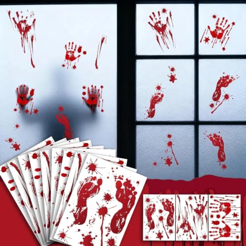 Halloween Bloody Window Stickers Set - 9 Sheets, 84 Pc Horror Decorations