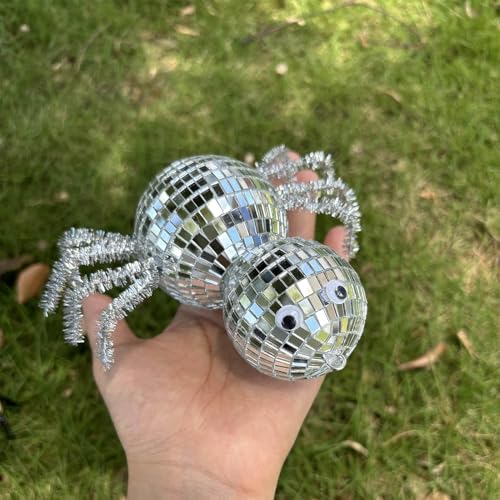 Halloween Spider-Shaped Disco Ball Ornament with Silver Silk Thread - Party & Home Decor