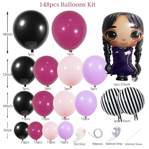 Pink Gothic Balloon Arch Kit - 148pcs Dark & Bright Party Balloons for Halloween & Birthday Decorations
