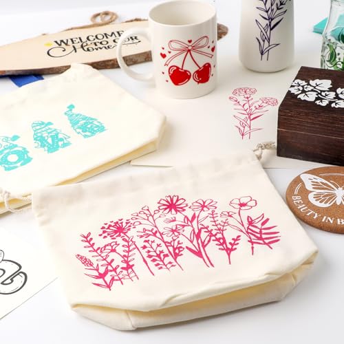 Silkscreen Stencil Reusable Self-Adhesive Pattern for Wood Fabric Wall Decor - Blooming Flowers