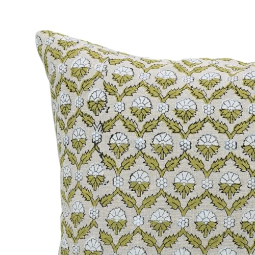 Boho Linen Throw Pillow Cover 14x14 Light Green Handmade Cushion Cover