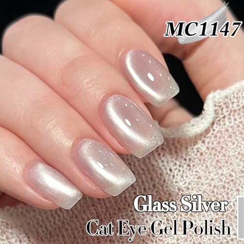 Double Rhythm Cat Eye Gel Polish - Silver Magnetic Holographic Glitter 15ML