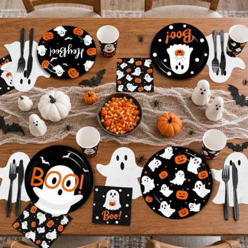 Halloween Party Supplies Kit for 24 Guests with Ghost and Pumpkin Decor