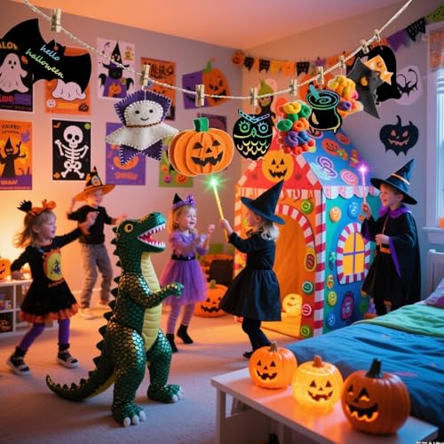 Rainbow Scratch Paper Art Set with Wooden Sticks & String - Halloween DIY Decorations (H-2)
