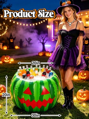 Inflatable Watermelon Cooler for Parties - 30x20 Inch Drink Cooler, Summer & Halloween Decor