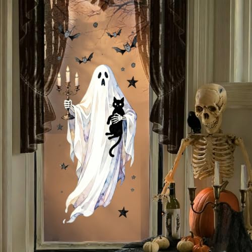 Halloween Window Clings - Large Cat Ghost Spooky Stickers, 1 Sheet - Halloween Style 17