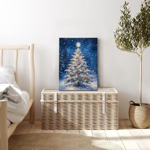 Christmas Tree Wall Art Canvas Painting 11x14 Framed Holiday Decor Variation of Tree 2