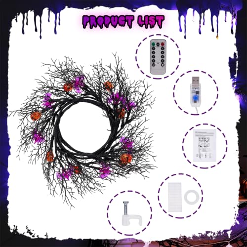 6FT Halloween Willow Vine Garland with 48 LED Bat & Pumpkin Lights - Remote & Timer
