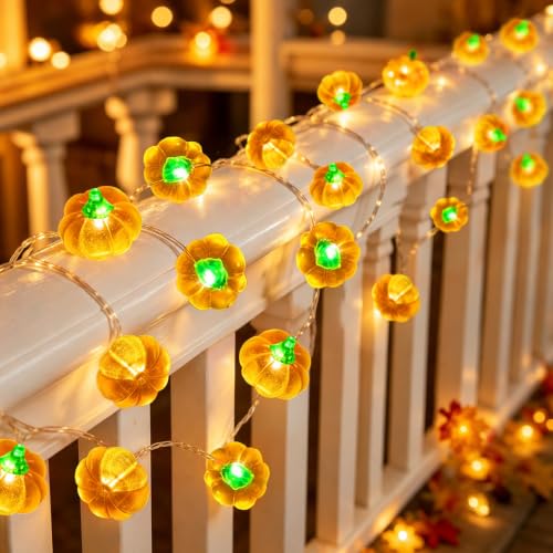 Aiyomt 30LED Pumpkin String Lights - Fall Battery Decor, 10FT Halloween & Thanksgiving Lights