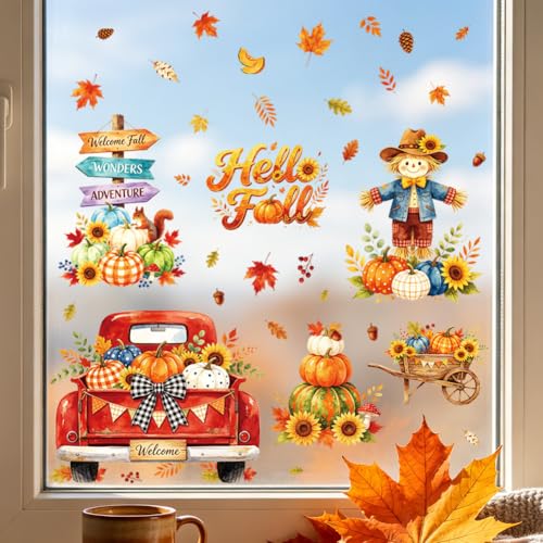 Autumn Farm Elements Window Clings - Reusable Fall Decor for Glass Windows