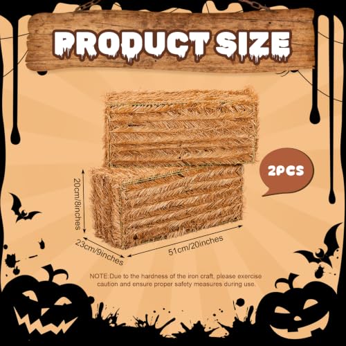 2 Pack Fall Halloween Decorative Straw Hay Bales - 20 x 9 x 8 Inches, Rustic Autumn Decor
