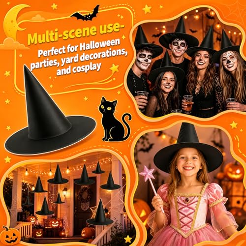 24-Pack Black Witch Hats for Halloween Costume & Party Decor - Indoor Outdoor