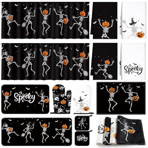 Halloween Kitchen Decor Set - Cheerful Skeleton Pumpkin, Dancing Skeleton Variation