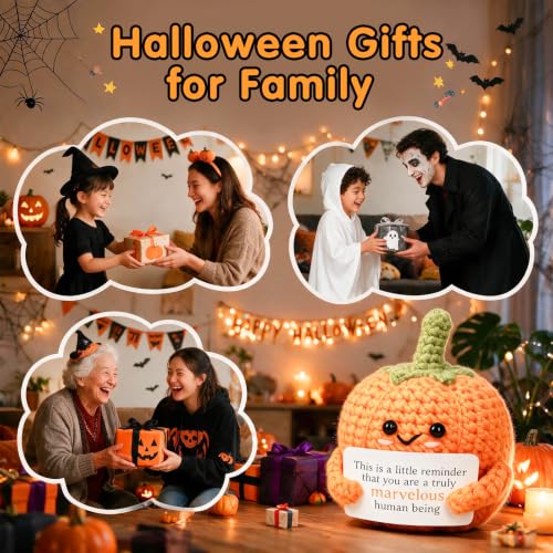 Halloween Crochet Animal Decorations Set - Pumpkin Ghost Bat, 3 Pieces