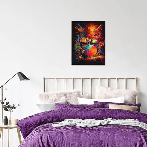 Drum Set Wall Art Canvas Print - 16x12 Inches Music Wall Decor - Variation: Drum Set / 16L x 12W
