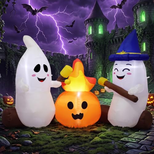 6ft Halloween Inflatable Ghost with Marshmallow Roasting - Outdoor Yard Decoration