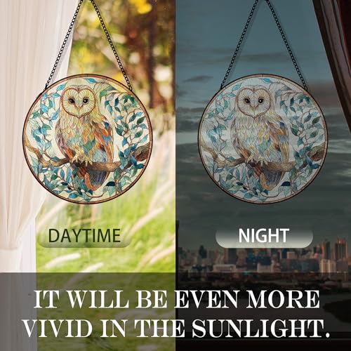 Owl Bird Stained Glass Sun Catcher - Indoor Window Hanging Decor - 7.8 Inches - Variation: Owl