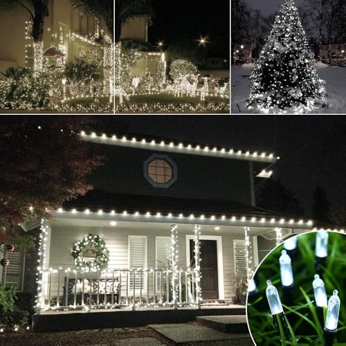Battery Operated Christmas String Lights - 66ft 200 LEDs, Waterproof, 8 Modes, Cool White, 2 Pack