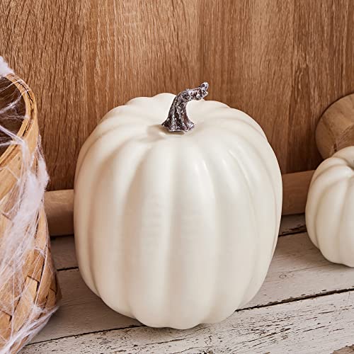 Artificial Pumpkins Set - White, 7 Varied Sizes for Autumn Fall Halloween Thanksgiving Farmhouse Decor