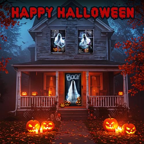 Halloween Ghost Window Door Cover Set - Spooky Decorations for Indoor Outdoor - Variation: Ghost