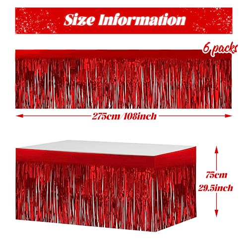 Red Metallic Foil Fringe Table Skirts 9 Feet x 29.5 Inches - 6 Pack