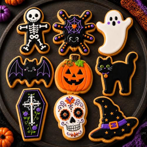 Halloween Cookie Cutters Set 9 Pcs Stainless Steel Baking Molds for Cookies & Fruit