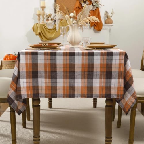 Romanstile Fall Checkered Tablecloth - Brown Plaid, 60 x 120 Inches, Rectangular