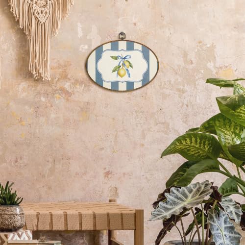 Blue and White Lemon Fruit Oval Wall Art Decor - 11.4x8.6 Inch - Lemon 6