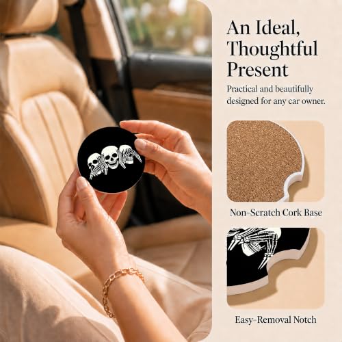Gothic Car Coasters Set of 2 - Horror Skull Auto Accessories, Variation: Gothic